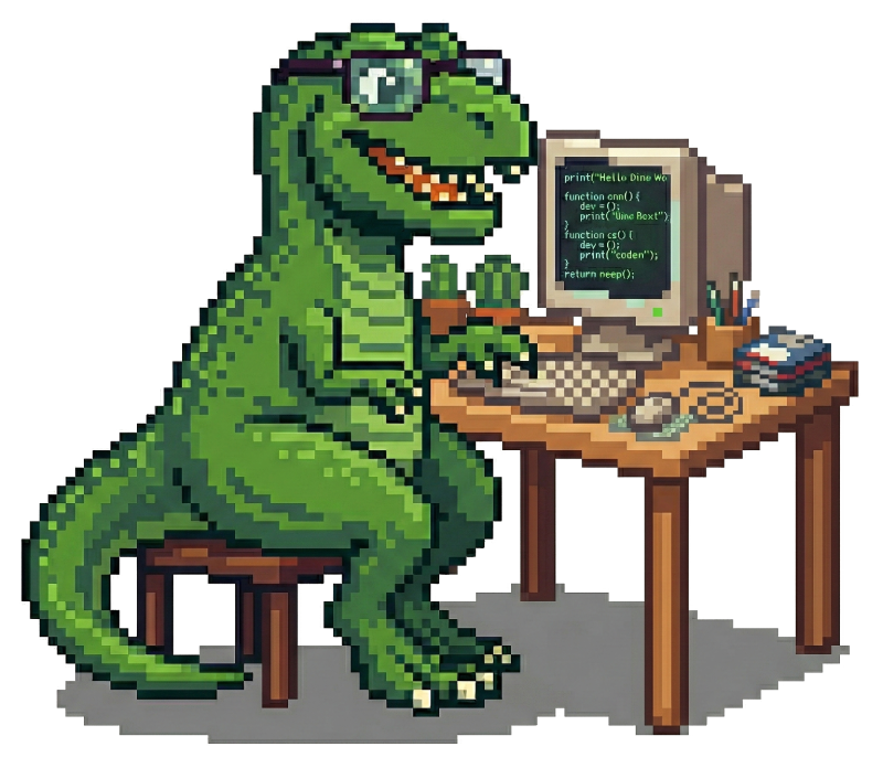 Rank-O-Saur working at a computer